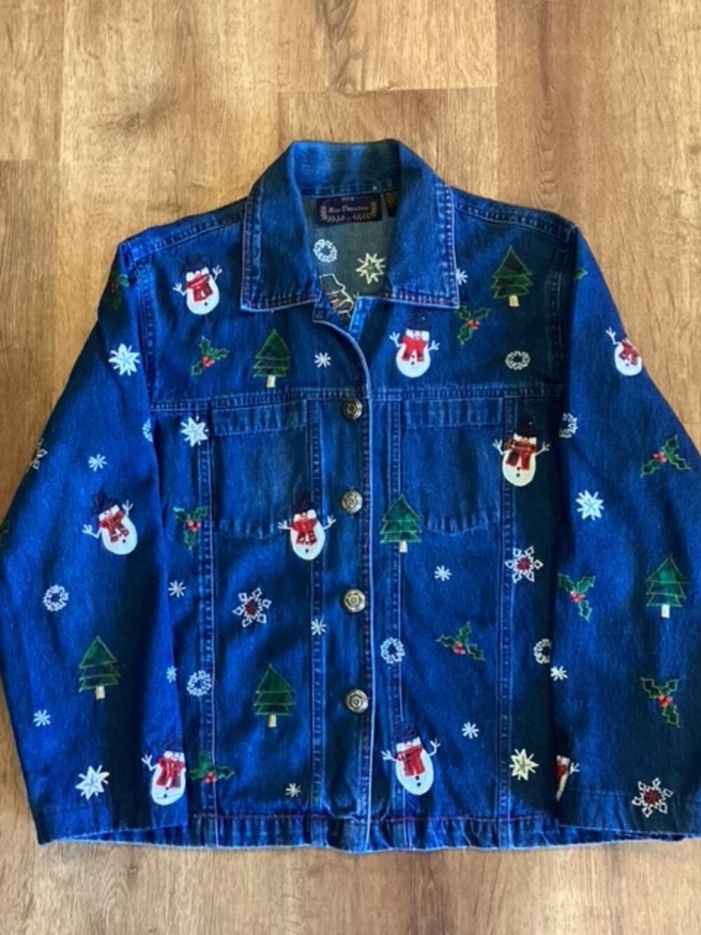New Directions Denim Jacket/Shirt Holiday Motif XL 100% Cotton Vintage